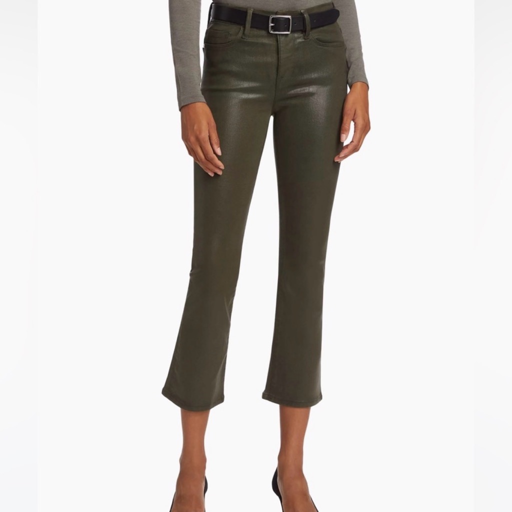 Nwt Frame Denim Surplus Green Coated Le Crop Mini Boot, Size 32